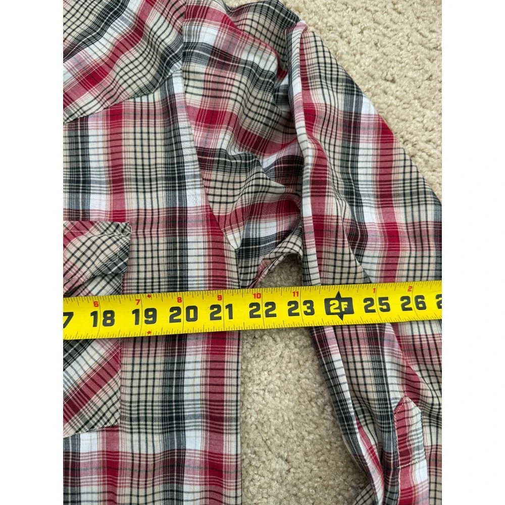 Plains‎ Western Wear Pearl Snap Shirt Mens Large Red Black Cowboy Long Sleeve